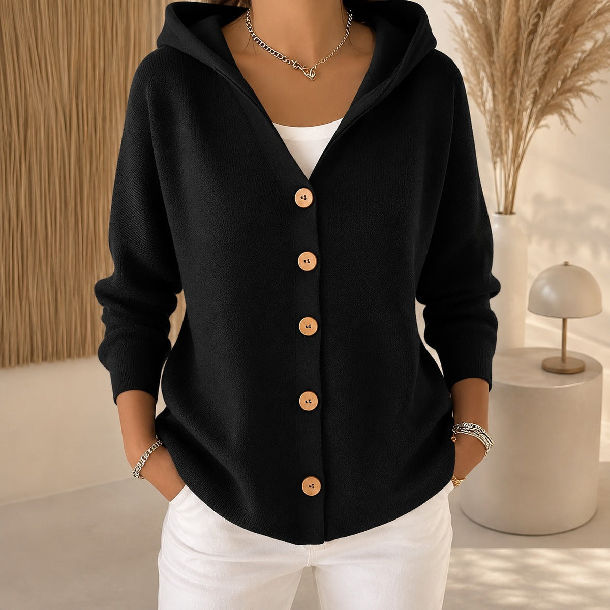 Ryanne - Bequeme Langarmjacke mit Kapuze für Damen