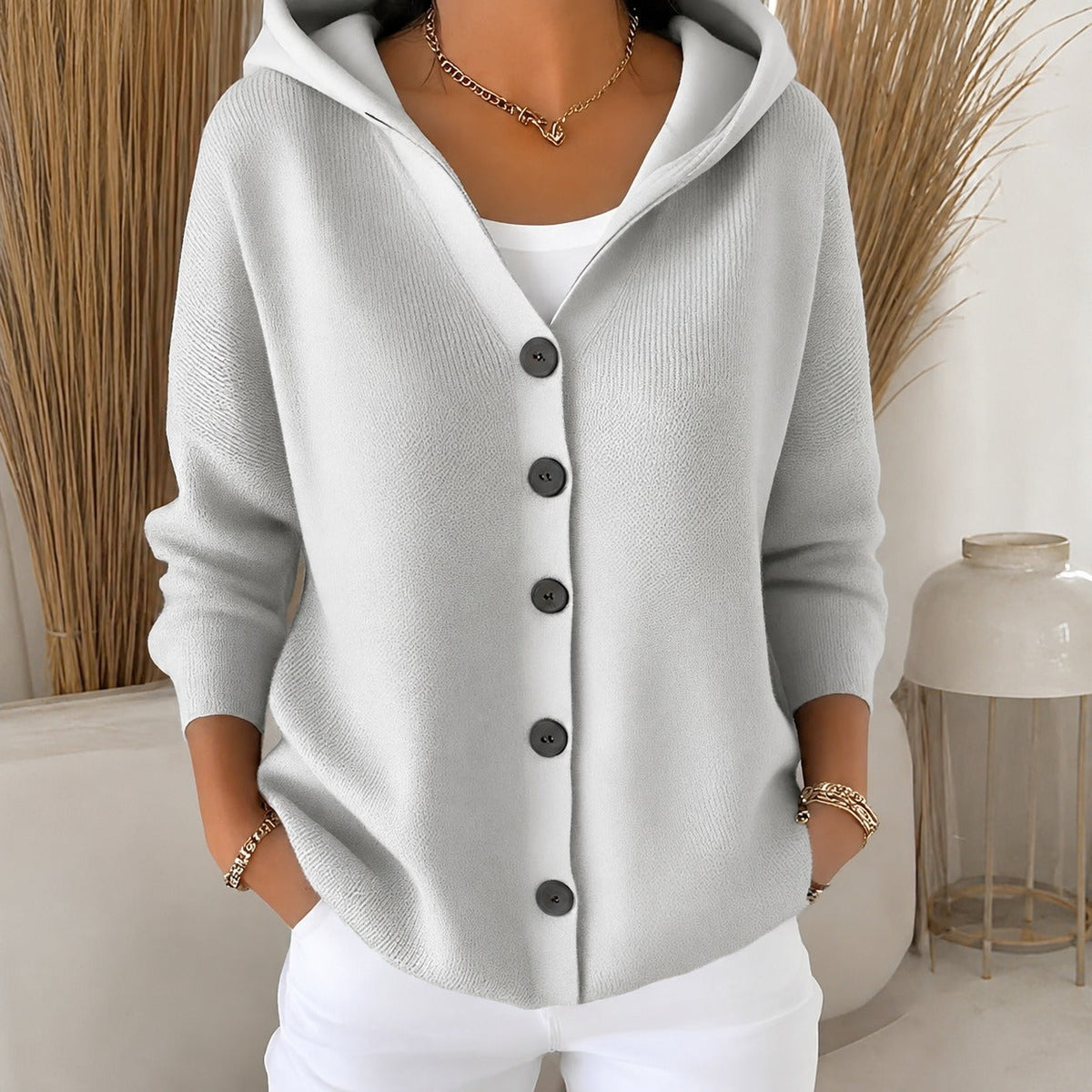 Ryanne - Bequeme Langarmjacke mit Kapuze für Damen