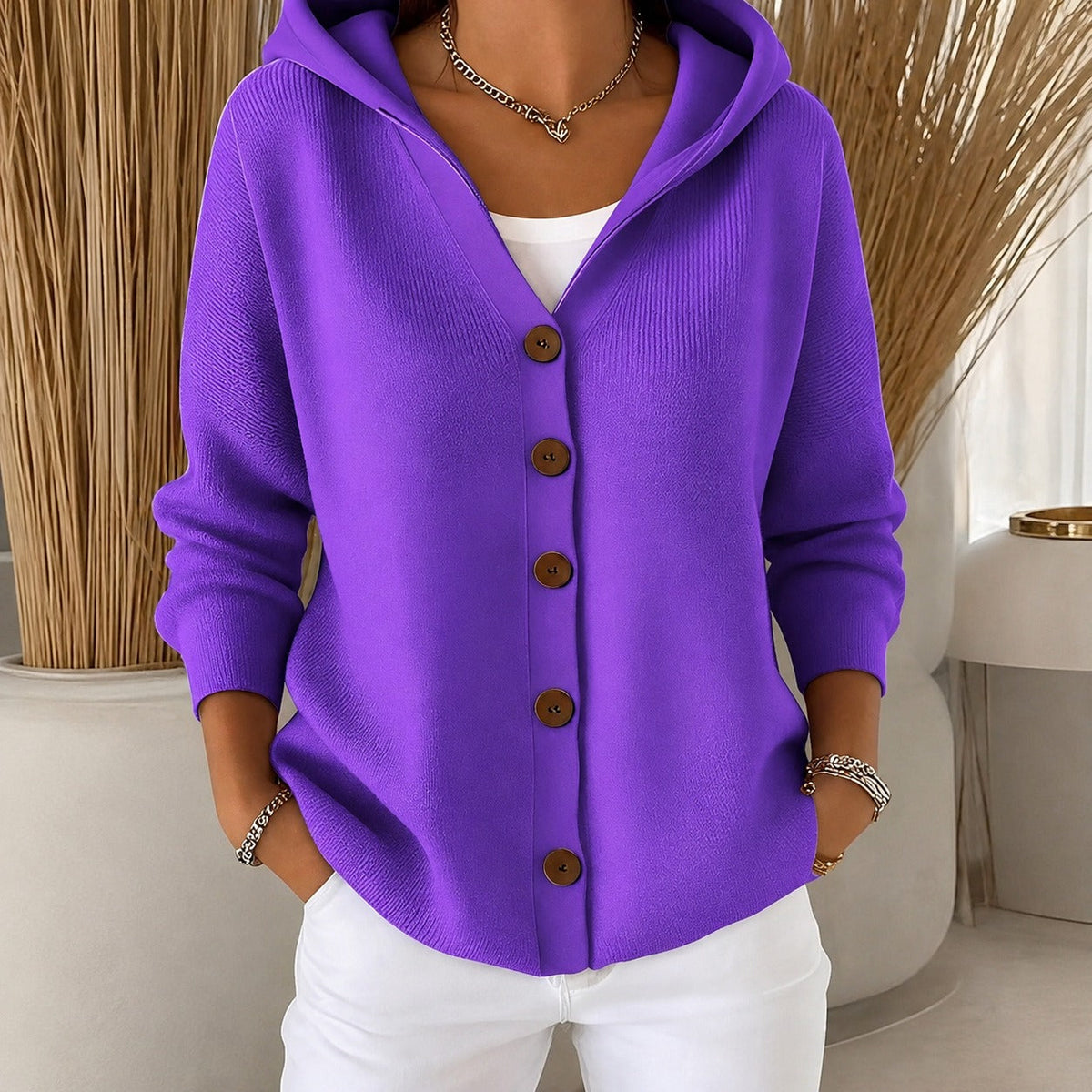 Ryanne - Bequeme Langarmjacke mit Kapuze für Damen