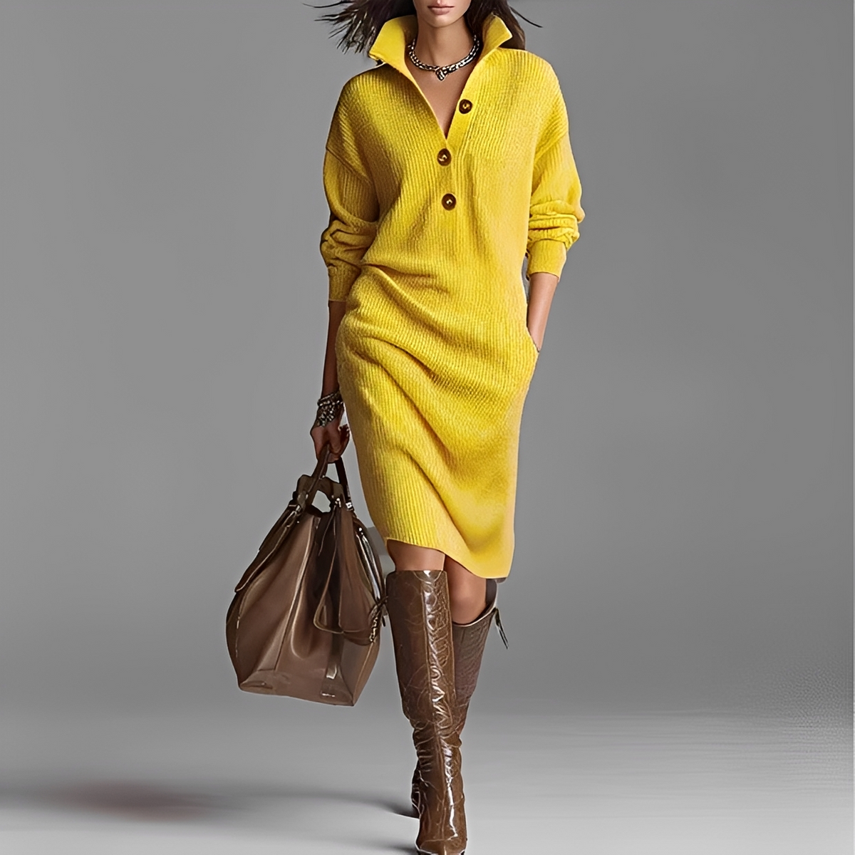 Camryn - Bequemes und behagliches Langarmkleid