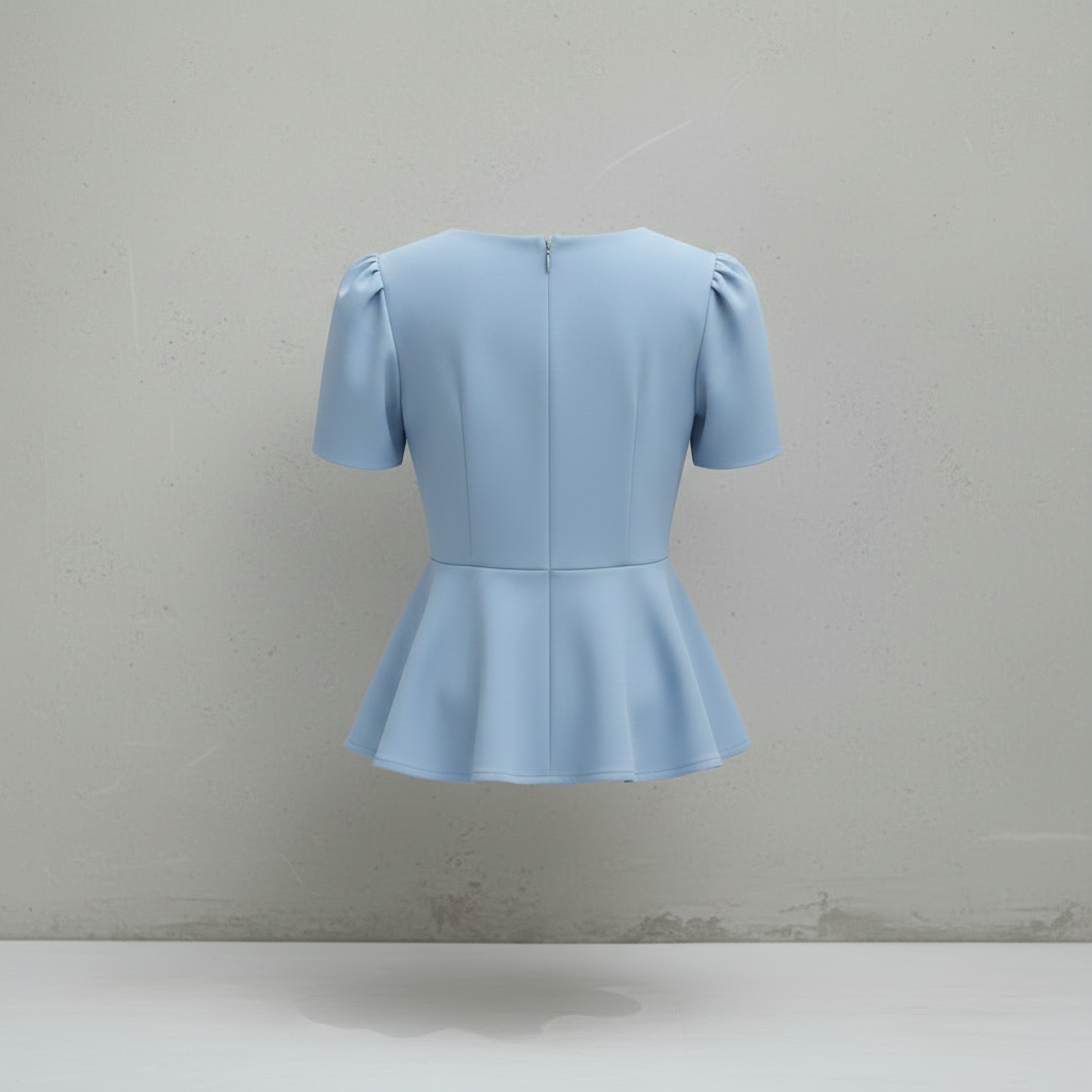 Blaues Baumwoll-Peplum-Top