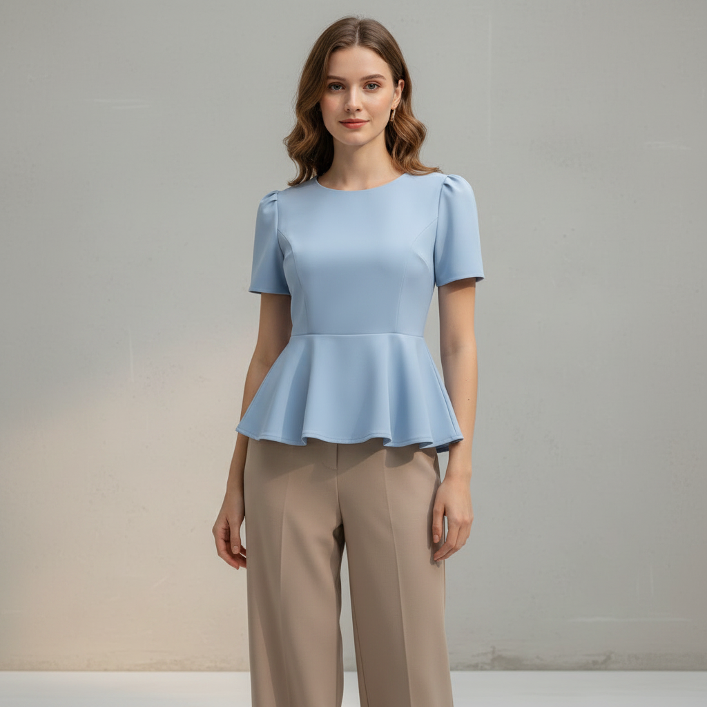 Blaues Baumwoll-Peplum-Top