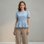 Blaues Baumwoll-Peplum-Top