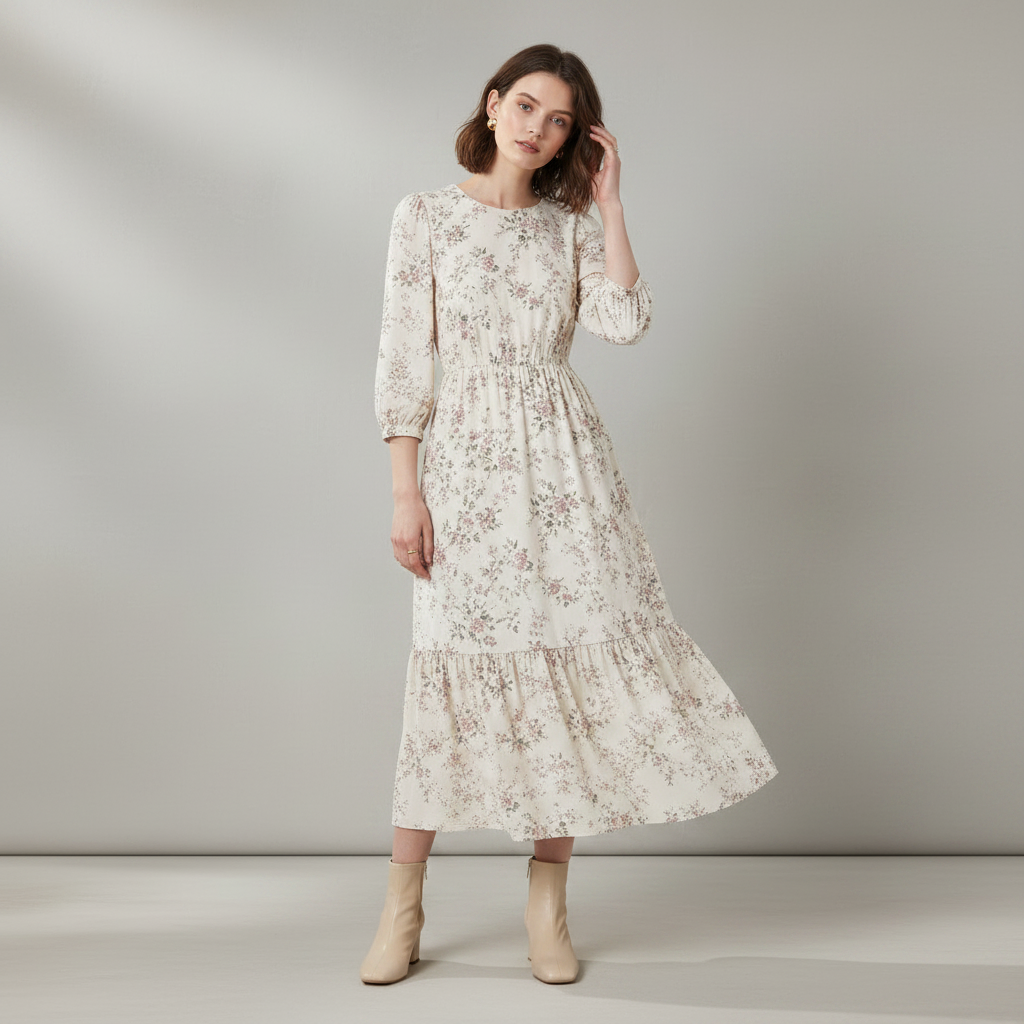 Beige Baumwollkleid