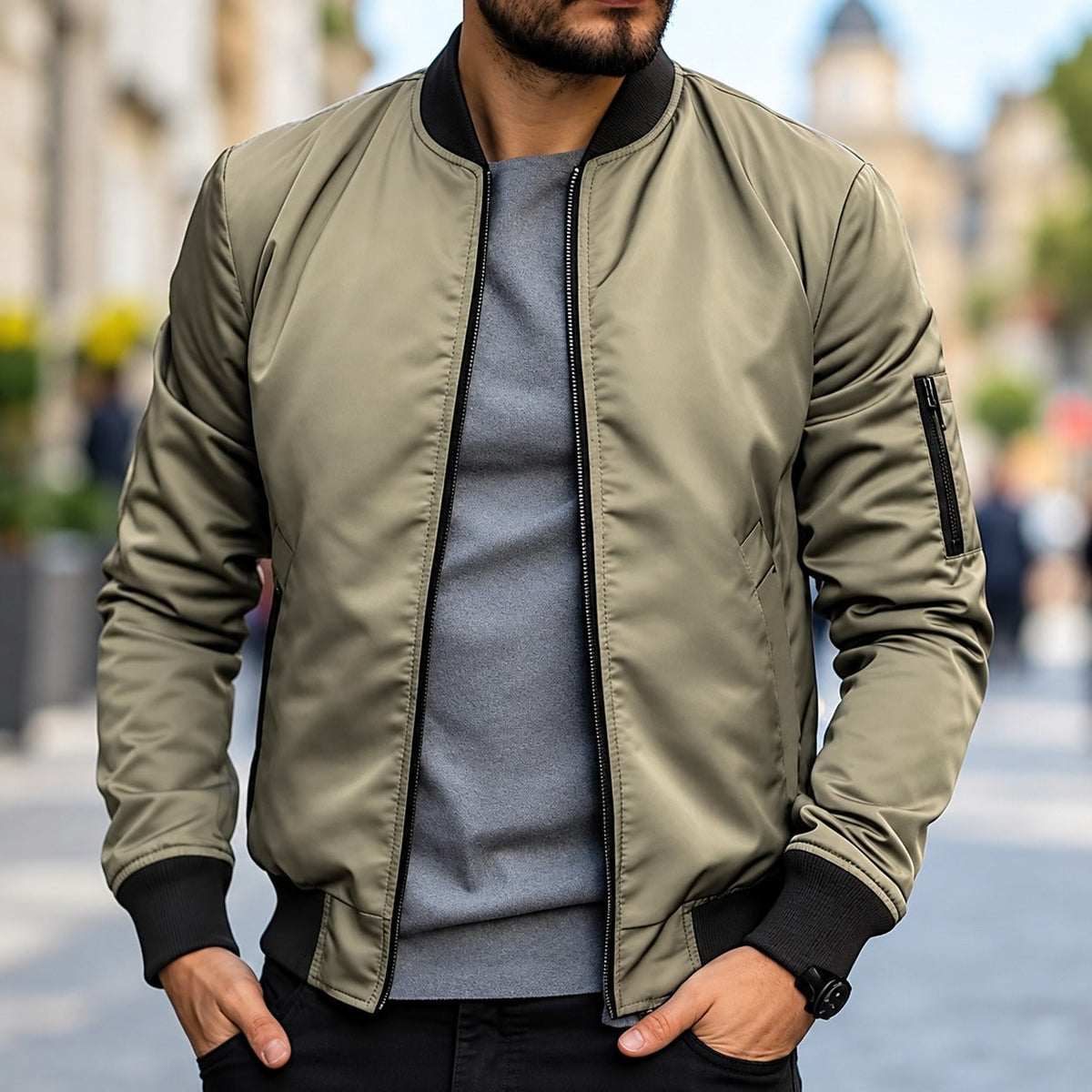 Bomberjacke für Herren - Traditioneller Stil mit Bündchen und Reißverschluss