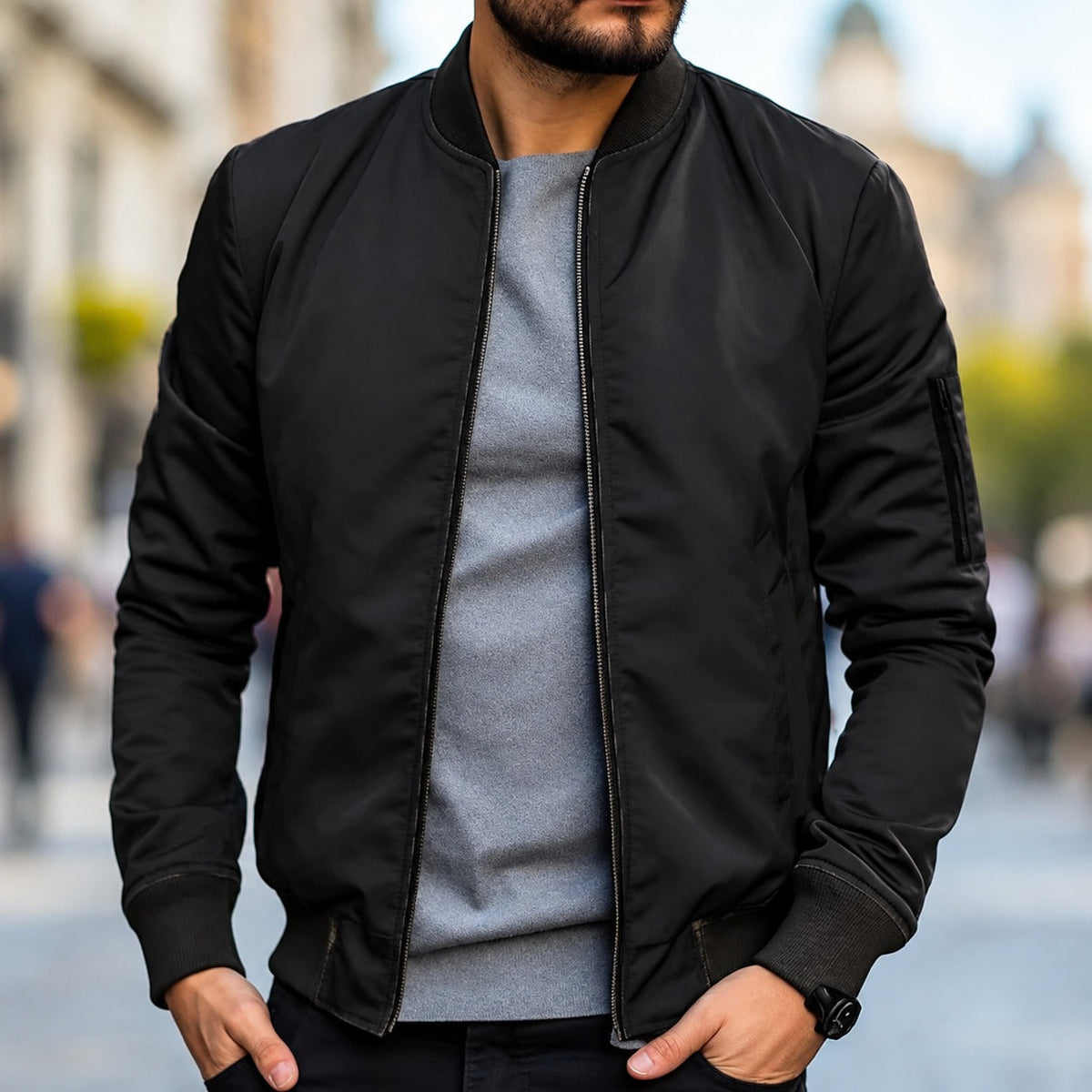 Bomberjacke für Herren - Traditioneller Stil mit Bündchen und Reißverschluss