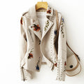 Damen Bikerjacke mit Blumenstickerei und Nieten-Details - Schmale Passform