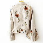 Damen Bikerjacke mit Blumenstickerei und Nieten-Details - Schmale Passform