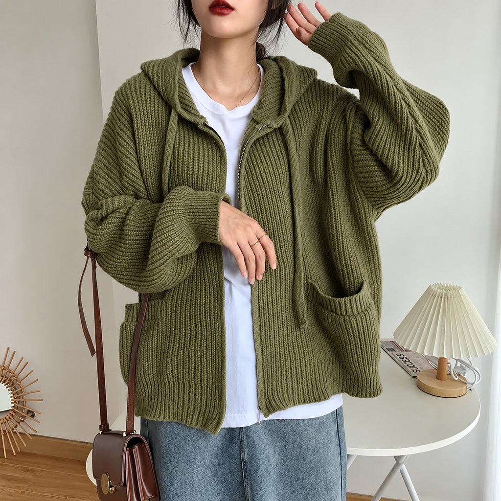 Damen Kapuzen Cardigan - Reißverschluss, Taschen und weiter Schnitt