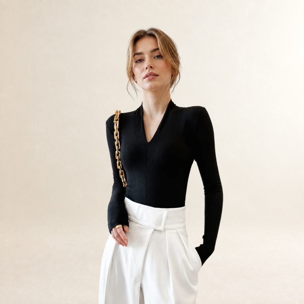 Damen Langarmshirt V-Ausschnitt normale Passform elegante Linie
