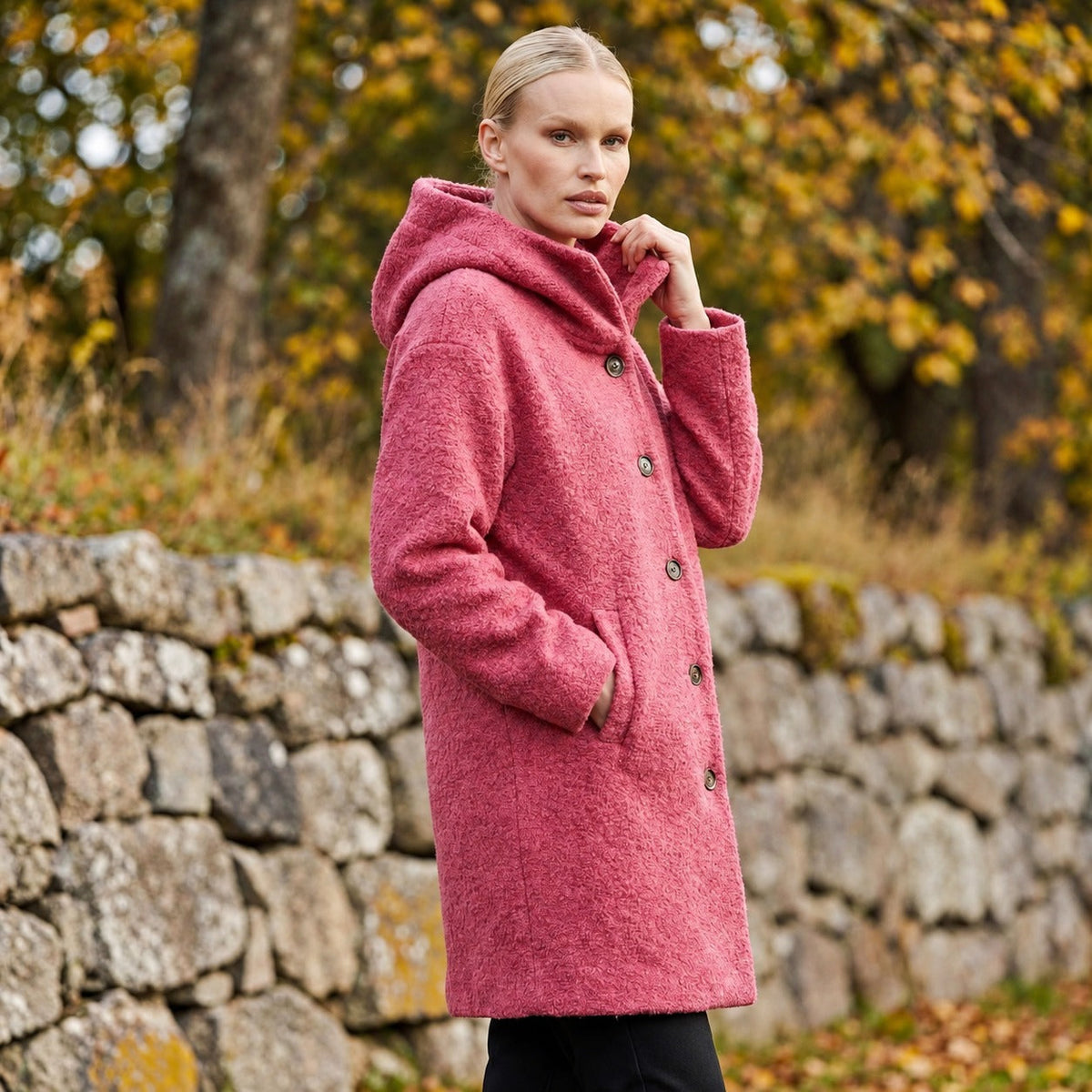 Damen Longcoat mit Kapuze und Knopfverschluss - Entspannt geschnitten