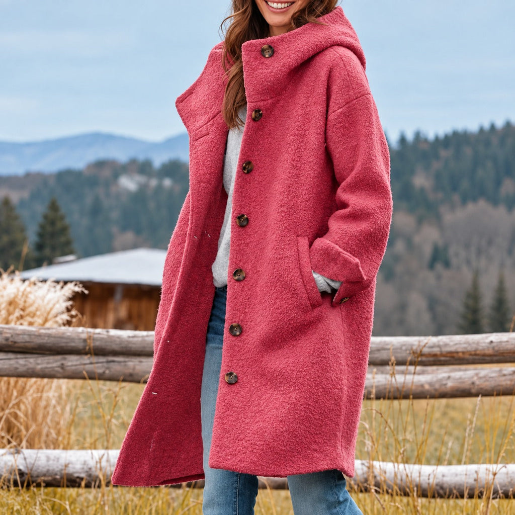 Damen Longcoat mit Kapuze und Knopfverschluss - Entspannt geschnitten