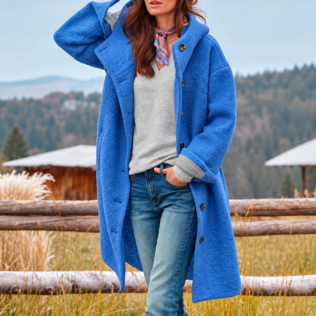 Damen Longcoat mit Kapuze und Knopfverschluss - Entspannt geschnitten