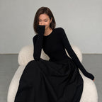 Damen Maxikleid mit langen Ärmeln, Rundhals und Taschen - Reguläre Passform