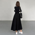 Damen Maxikleid mit langen Ärmeln, Rundhals und Taschen - Reguläre Passform
