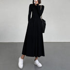 Damen Maxikleid mit langen Ärmeln, Rundhals und Taschen - Reguläre Passform