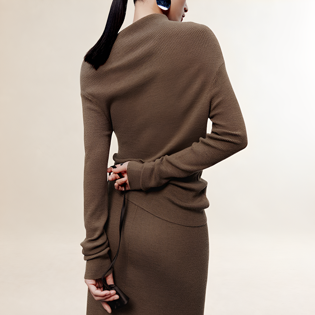Damen Maxikleid Schulterfrei Langarm Wickelstil mit Schlitz