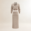Damen Pullover Co-ord Set Cardigan und Midi-Rock - Regular Fit mit Knopfleiste