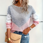 Damen Pullover mit Farbblock-Design - Entspannter Schnitt, Langärmlig, Rundhalsausschnitt