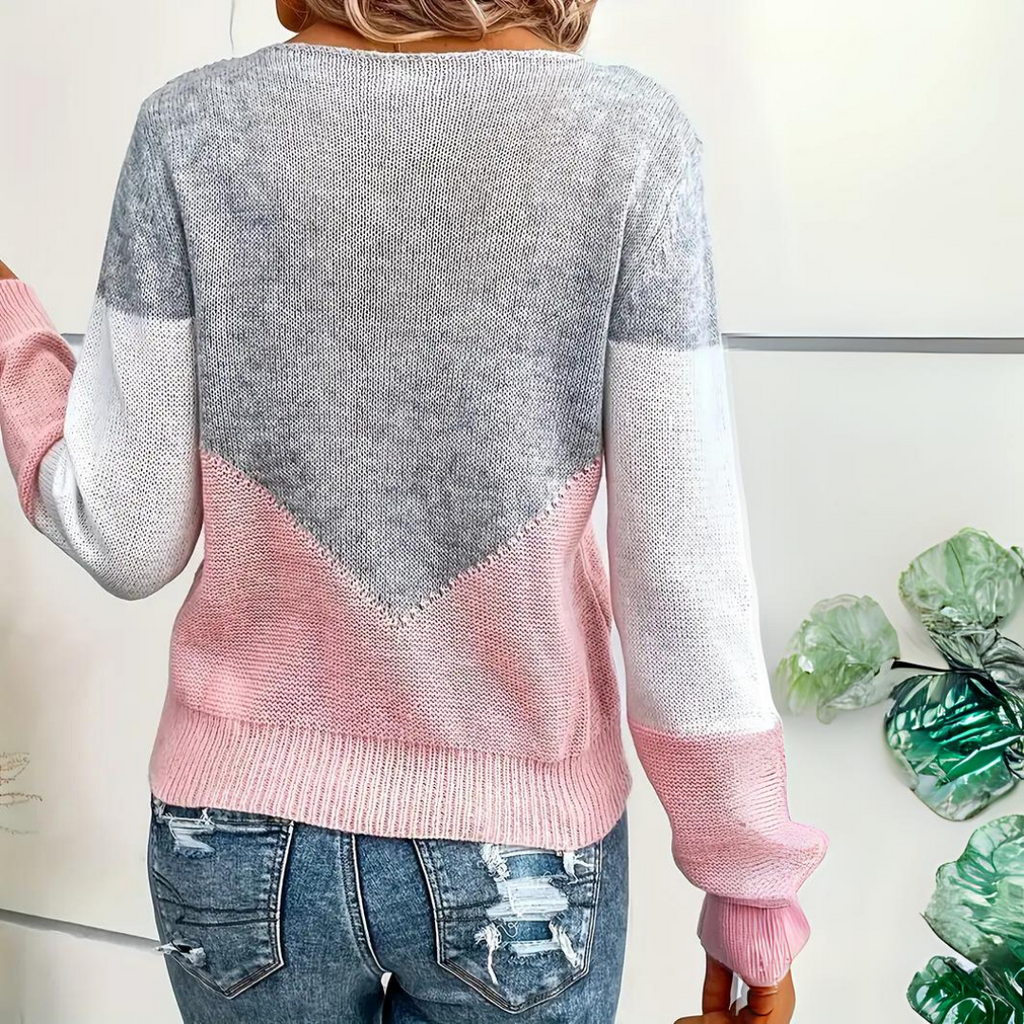 Damen Pullover mit Farbblock-Design - Entspannter Schnitt, Langärmlig, Rundhalsausschnitt