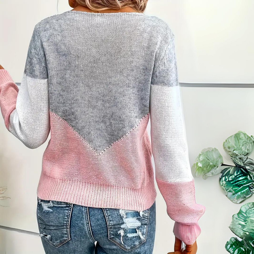 Damen Pullover mit Farbblock-Design - Entspannter Schnitt, Langärmlig, Rundhalsausschnitt