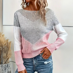 Damen Pullover mit Farbblock-Design - Entspannter Schnitt, Langärmlig, Rundhalsausschnitt