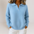 Damen Pullover mit Polokragen und Knopfverschluss - Lockerer Sitz