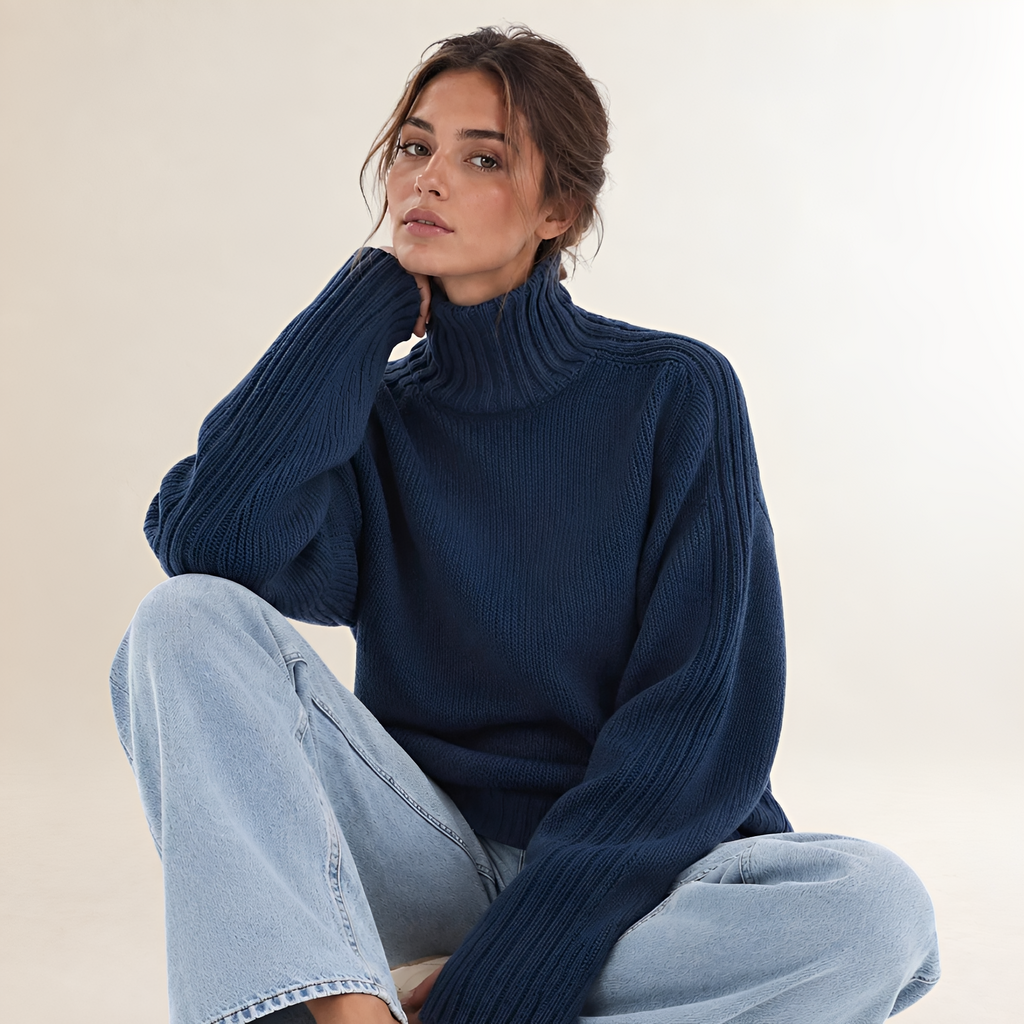 Damen Rollkragenpullover Langarm reguläre Passform Rippstruktur