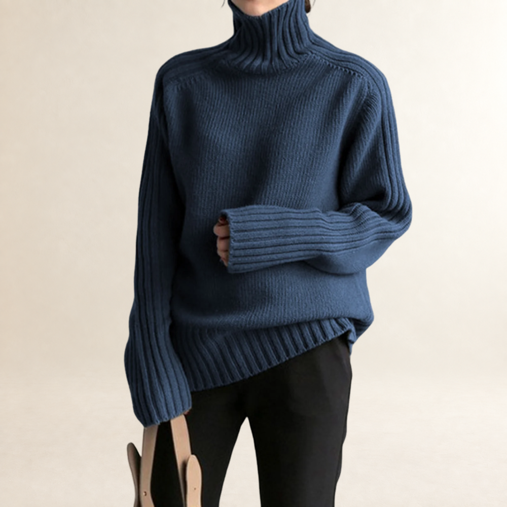 Damen Rollkragenpullover Langarm reguläre Passform Rippstruktur