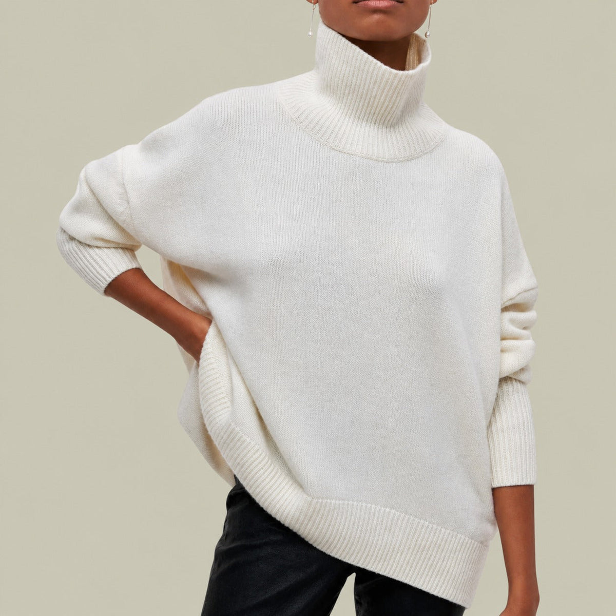 Damen Rollkragenpullover mit Turtleneck Lockerer Sitz Übergrößig