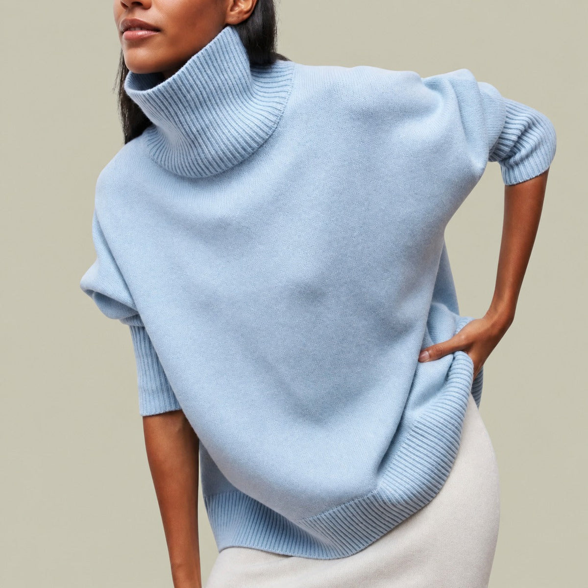Damen Rollkragenpullover mit Turtleneck Lockerer Sitz Übergrößig