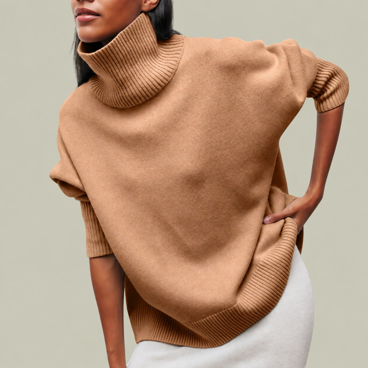Damen Rollkragenpullover mit Turtleneck Lockerer Sitz Übergrößig