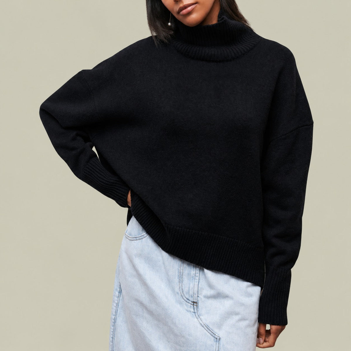 Damen Rollkragenpullover mit Turtleneck Lockerer Sitz Übergrößig