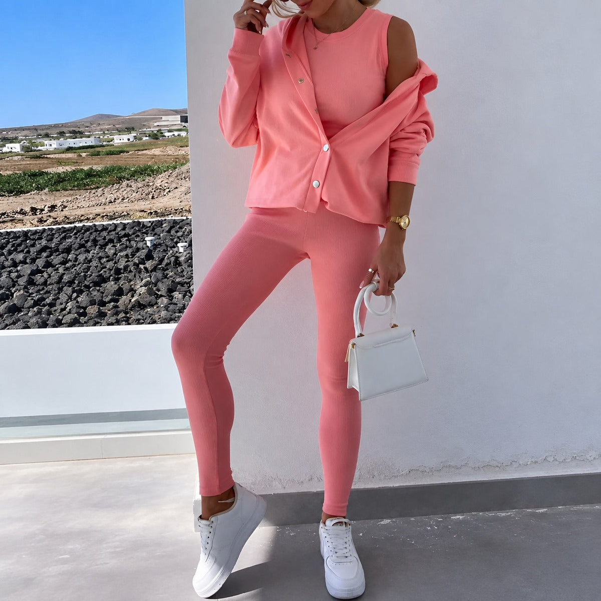 Damen-Set: Cardigan mit langen Ärmeln und enger Leggings