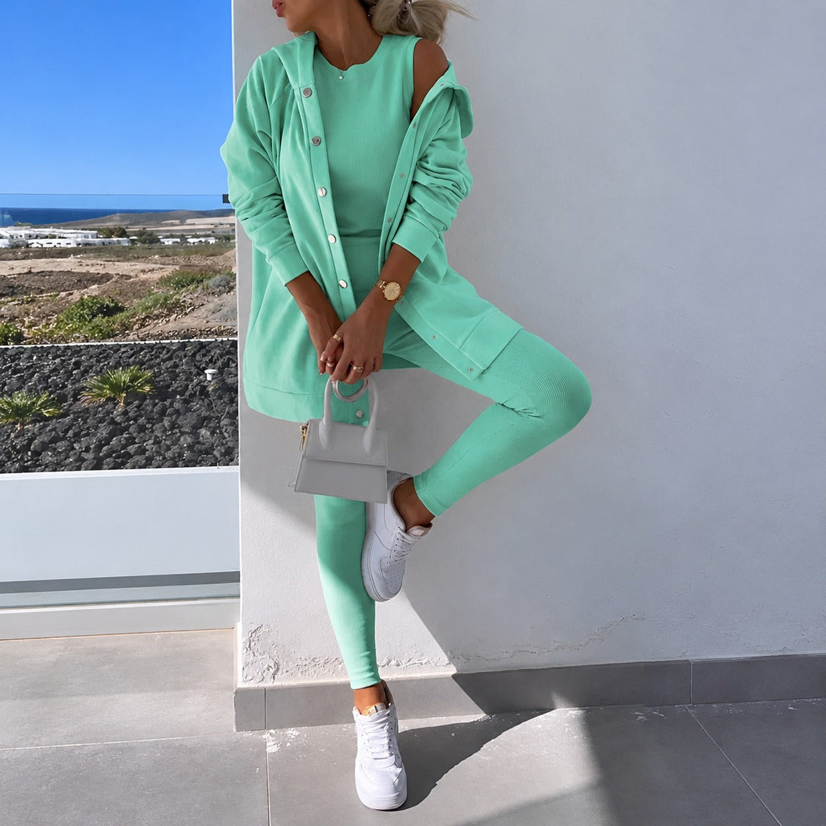 Damen-Set: Cardigan mit langen Ärmeln und enger Leggings