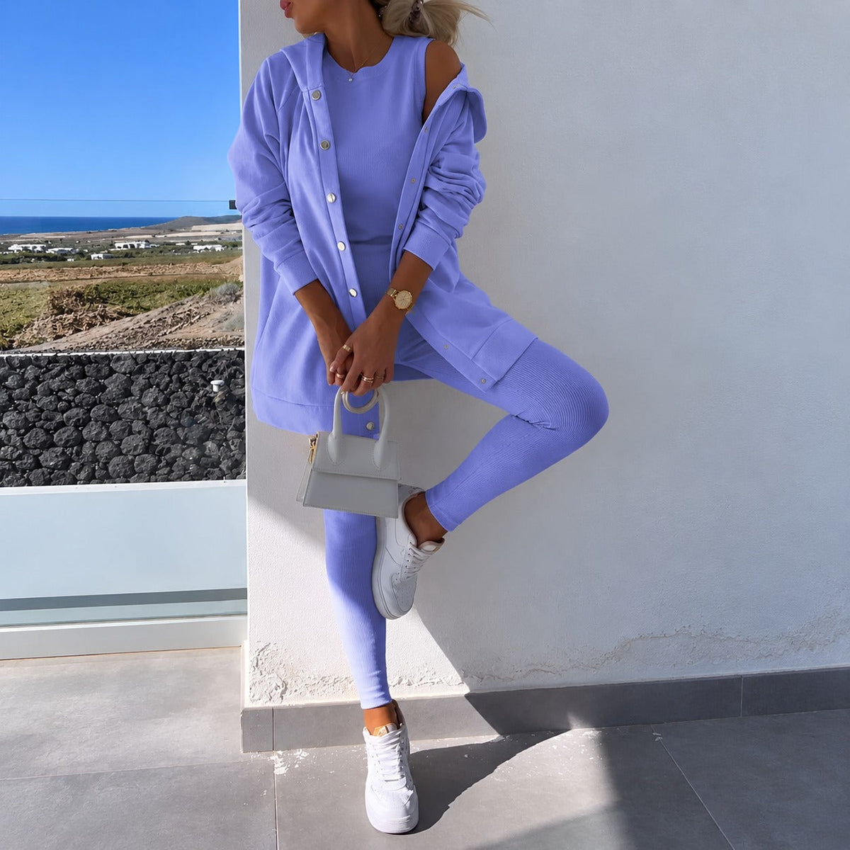 Damen-Set: Cardigan mit langen Ärmeln und enger Leggings