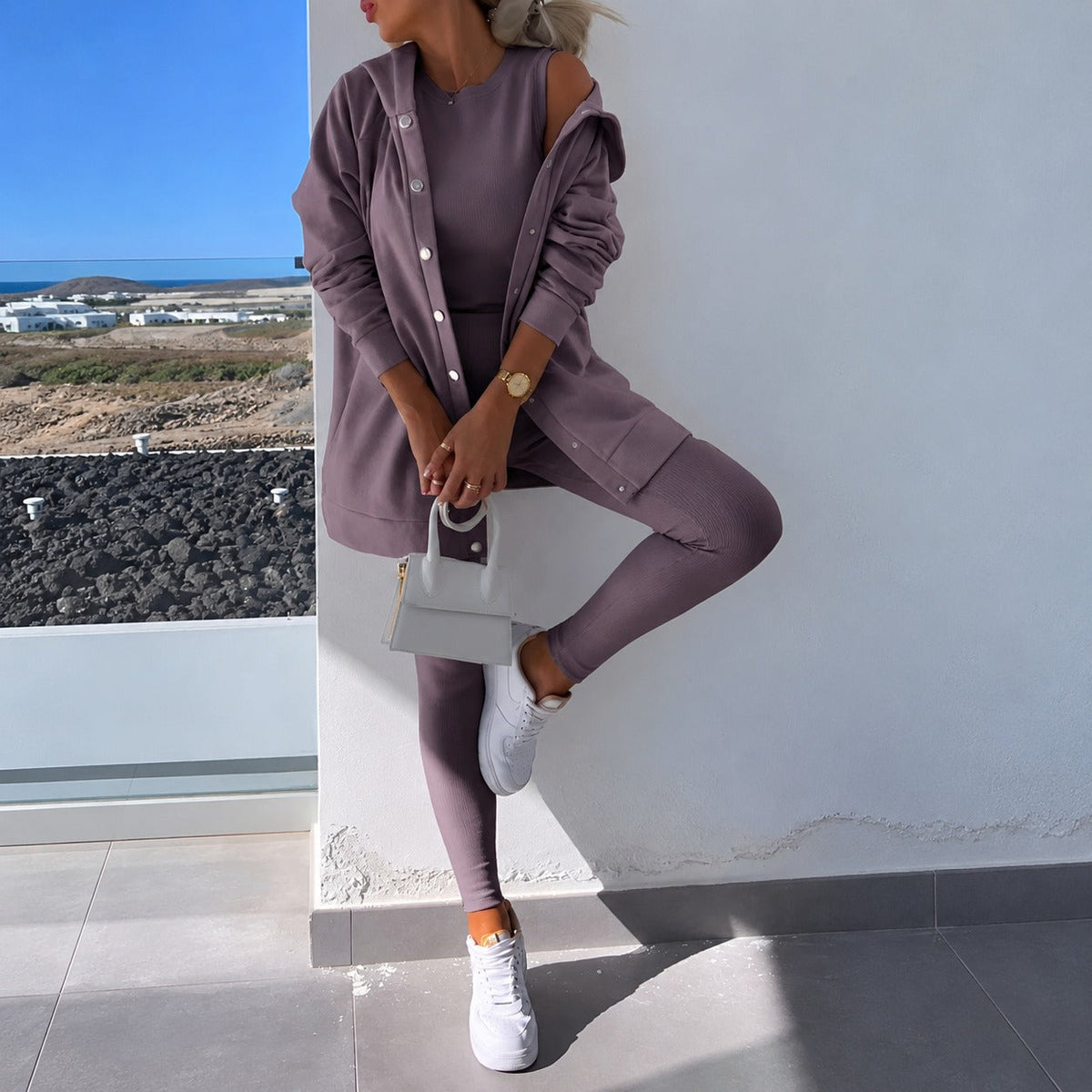 Damen-Set: Cardigan mit langen Ärmeln und enger Leggings