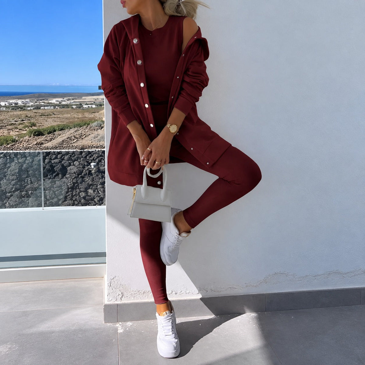 Damen-Set: Cardigan mit langen Ärmeln und enger Leggings