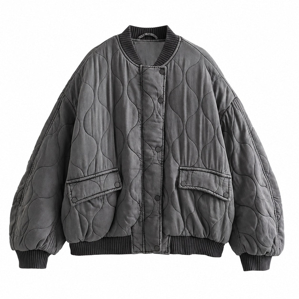 Damen Steppjacke - Oversized Fit mit Druckknöpfen und Taschen