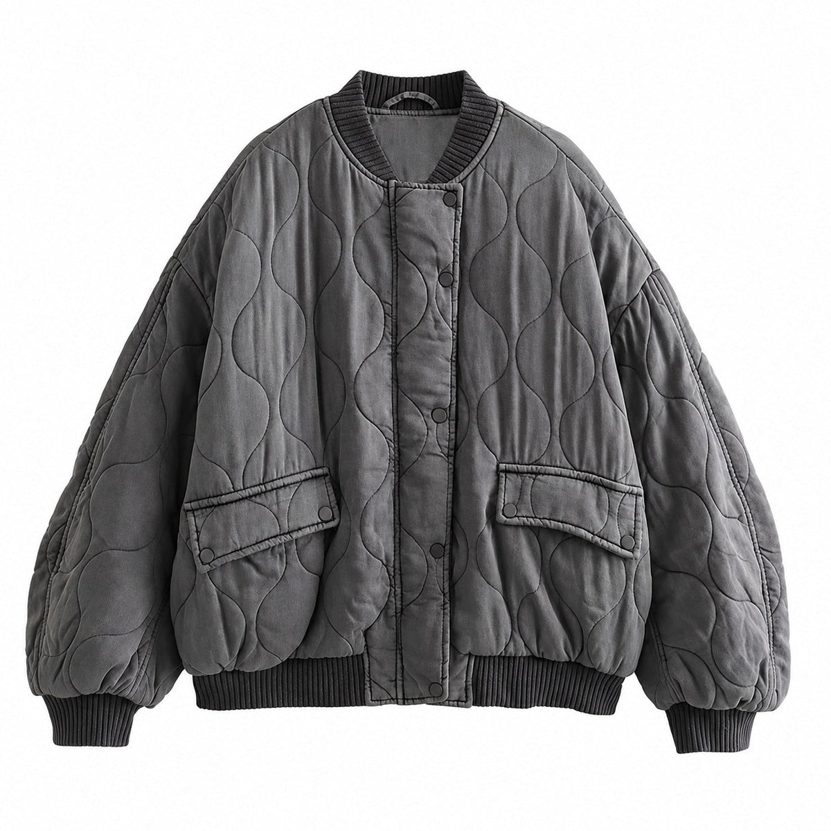Damen Steppjacke - Oversized Fit mit Druckknöpfen und Taschen
