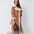 Damen Teddy Mantel mit Doppelknopf, Gürtel, weite Passform, knielang
