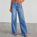 Damen Weite Jeans mit Hohem Bund und Zerstörtem Saum - Bequemer Schnitt
