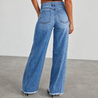 Damen Weite Jeans mit Hohem Bund und Zerstörtem Saum - Bequemer Schnitt