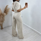 Damen Zweiteiler Anzug - Kurzes Top und hoch taillierte Weite-Hose