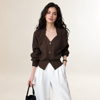 Damen-Cardigan mit V-Ausschnitt, Knöpfen und langen Ärmeln