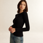 Damentaille Langarm Bluse mit Knopfleiste, schmaler Passform und gerippter Struktur