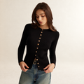Damentaille Langarm Bluse mit Knopfleiste, schmaler Passform und gerippter Struktur