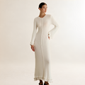 Damen-Maxikleid mit Saumrüsche, langen Ärmeln und körpernaher Passform