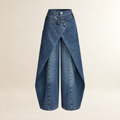 Damenhose mit weitem Schnitt, hohem Bund, Kreuzfront-Design und knöchelfreiem Bein