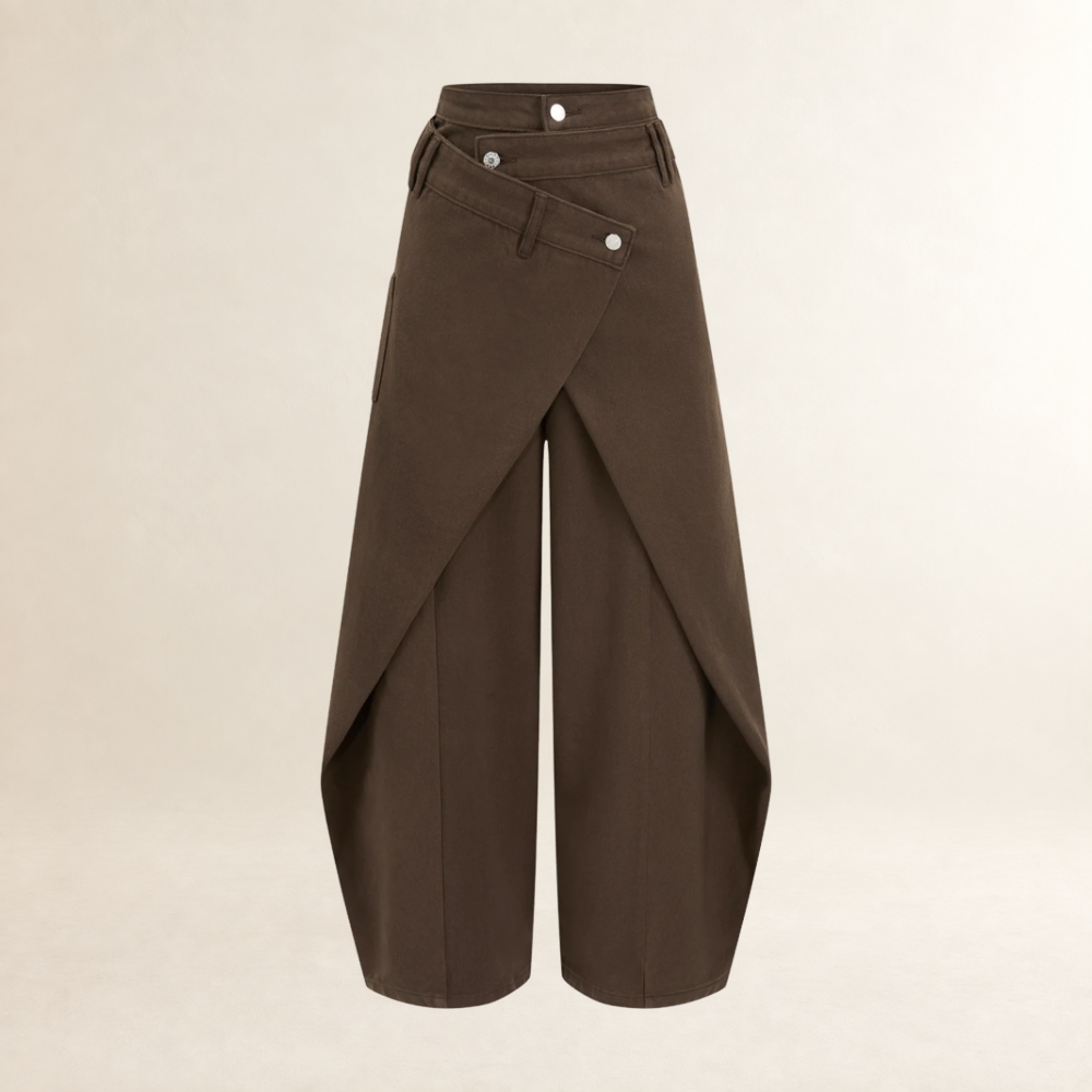 Damenhose mit weitem Schnitt, hohem Bund, Kreuzfront-Design und knöchelfreiem Bein